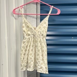 Y2K Vintage Delicate Ivory Floral Lace Trim Cami Dress